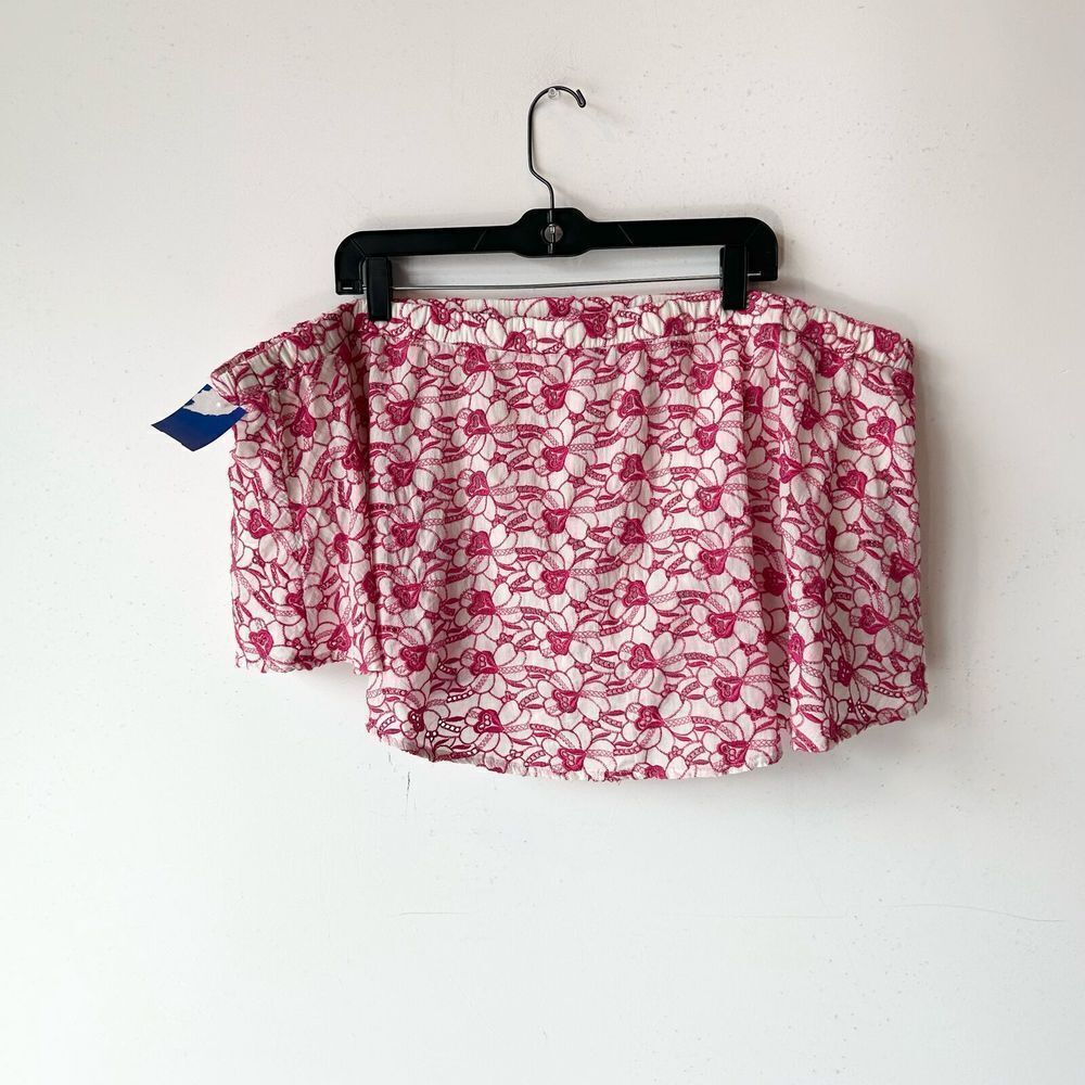 XXXL/3X Porridge Pink Floral Embroidered Strapless Crop Top